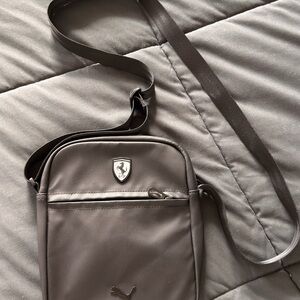 Ferrari Black Men's Crossbody Messenger Bag with Shield Emblem